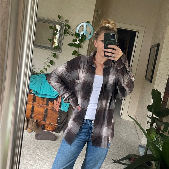 Abercrombie & Fitch Soft AF Dark Brown Plaid Shirt - Picture 11 of 14